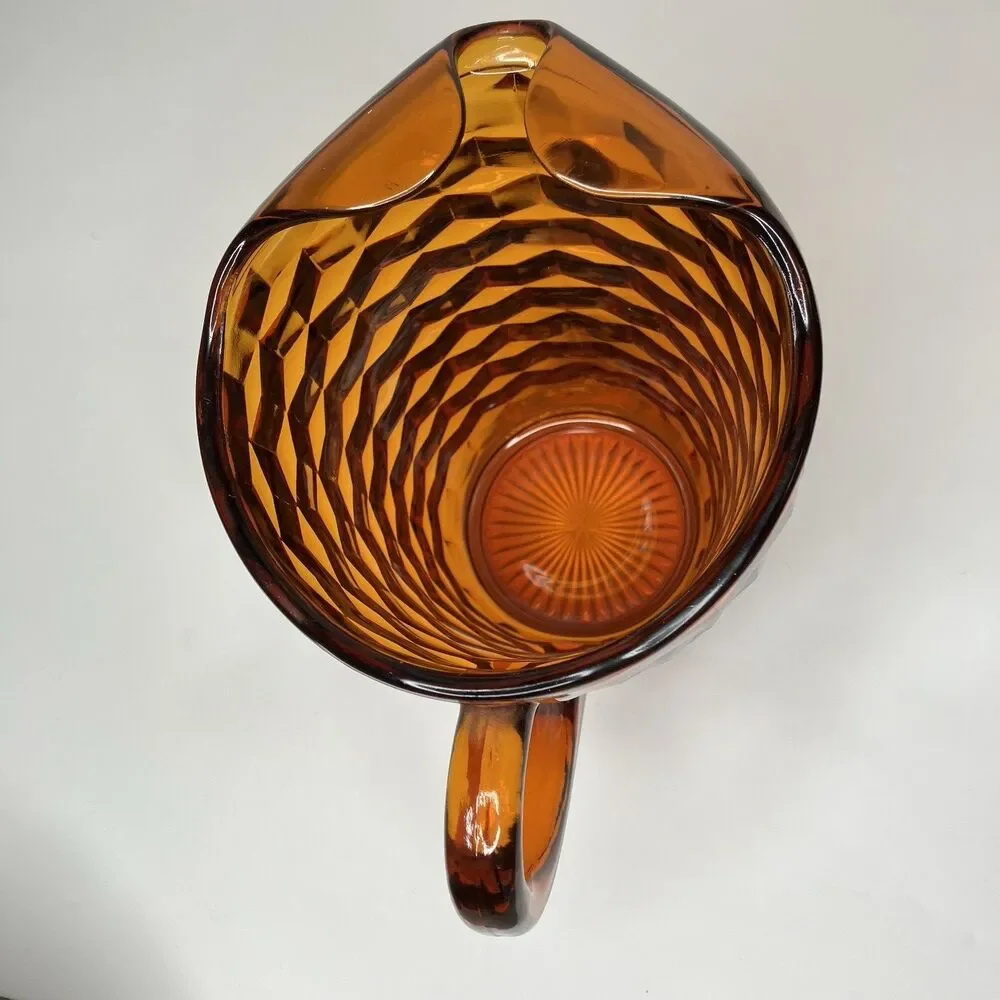Vtg Indiana Glass Amber Cubist Pitcher 8 1/2